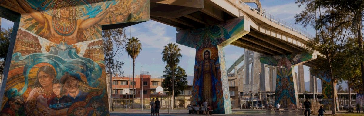 Painted freeway pillars in a City of San Diego neighbourhood south of I-8